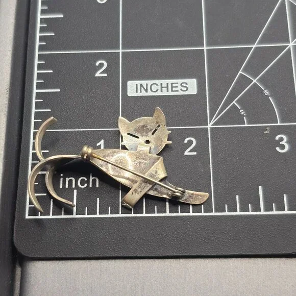 VTG Beaucraft Sterling Silver Cat Brooch Pin 2.25" 5.82g Modernist Design - Picture 5 of 6
